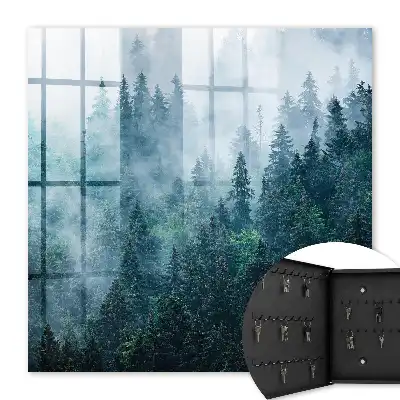 Key box for home Green forest in the morning fog
