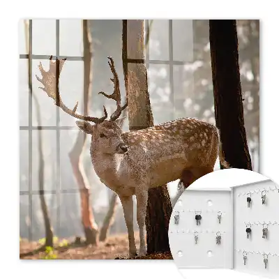 Wall mounted key box Deer in the forest at sunset