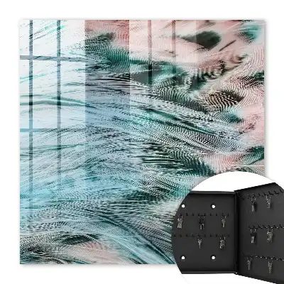 Wall mounted key box Pastel blue pink feathers