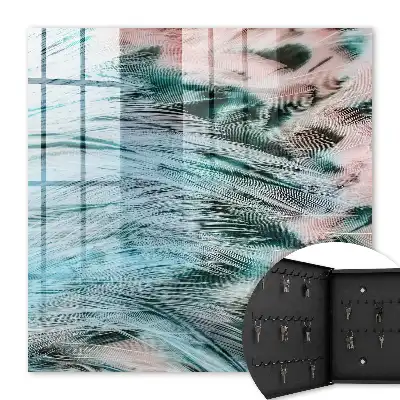 Wall mounted key box Pastel blue pink feathers