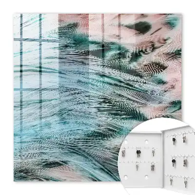 Wall mounted key box Pastel blue pink feathers