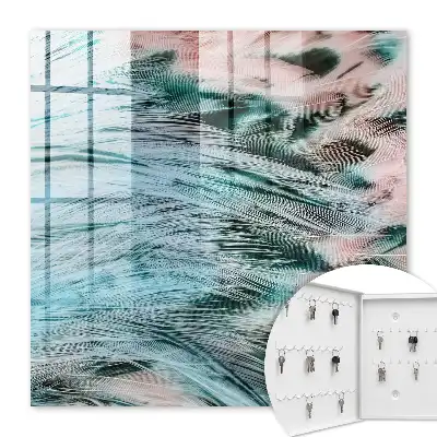 Wall mounted key box Pastel blue pink feathers