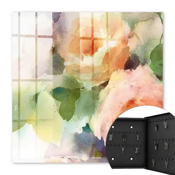 Wall mounted key box Watercolor flowers in subtle colors