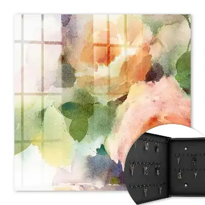 Wall mounted key box Watercolor flowers in subtle colors