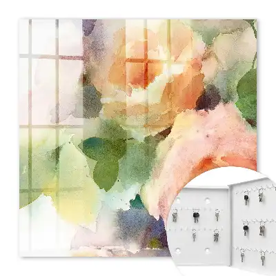 Wall mounted key box Watercolor flowers in subtle colors
