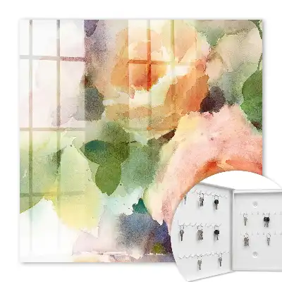 Wall mounted key box Watercolor flowers in subtle colors