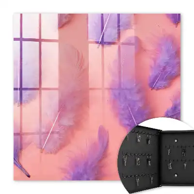 Wall mounted key box Purple feathers with pink background