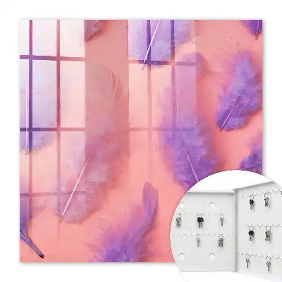 Wall mounted key box Purple feathers with pink background