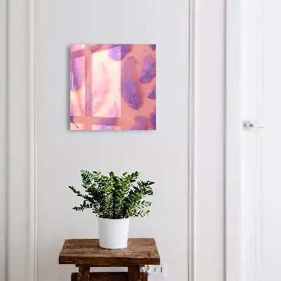 Wall mounted key box Purple feathers with pink background