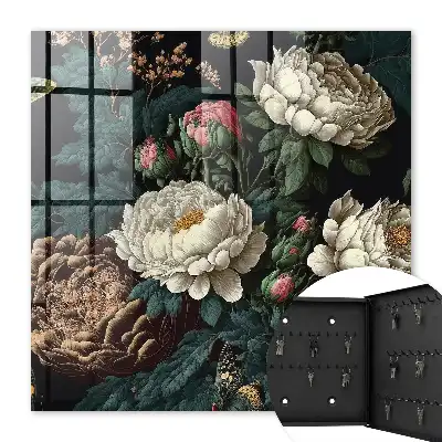 Decorative Peony Flower Key Box with Black Background