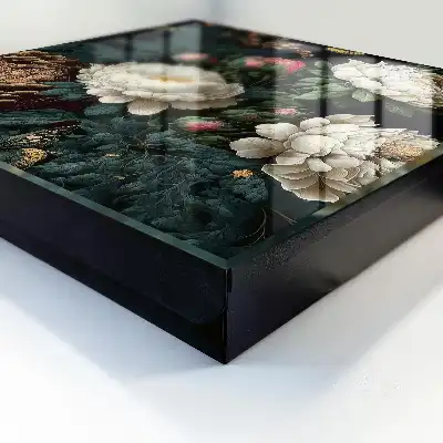 Decorative Peony Flower Key Box with Black Background
