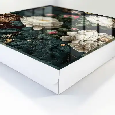 Decorative Peony Flower Key Box with Black Background