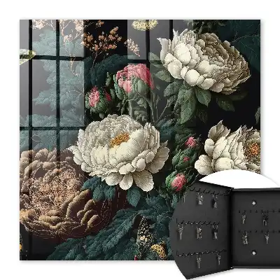 Decorative Peony Flower Key Box with Black Background