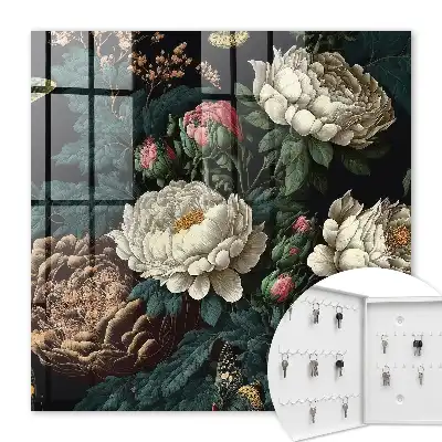 Decorative Peony Flower Key Box with Black Background