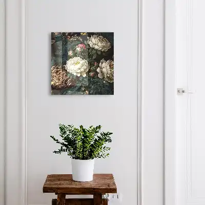 Decorative key box Peony flowers with a black background