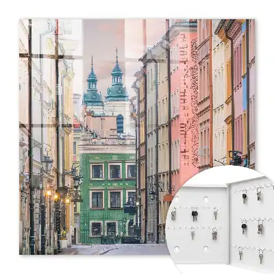 Decorative key box Colorful tenement houses, charming atmosphere