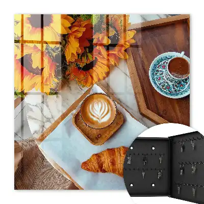 Wall mounted key cabinet Morning moments coffee croissant