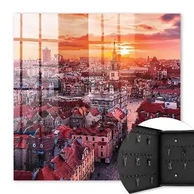 Wall mounted key box Sunset over historic rooftops