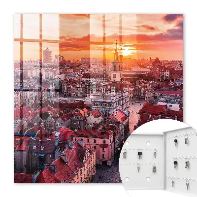 Wall mounted key box Sunset over historic rooftops