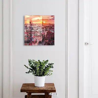 Wall mounted key box Sunset over historic rooftops