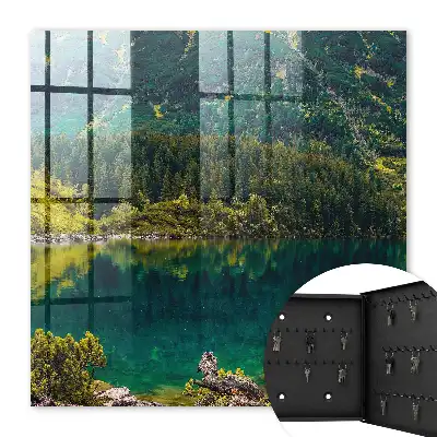 Wall mounted key cabinet Mountain idyll in green water