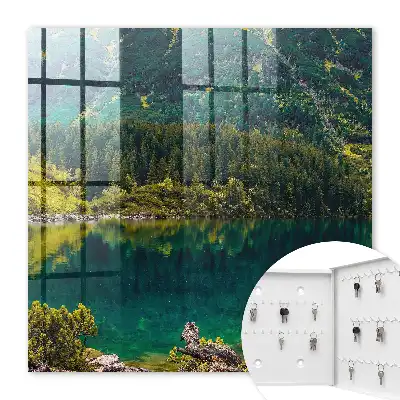 Wall mounted key cabinet Mountain idyll in green water
