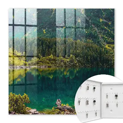 Wall mounted key cabinet Mountain idyll in green water