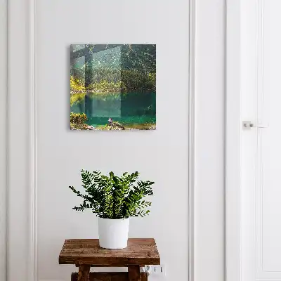 Wall mounted key cabinet Mountain idyll in green water
