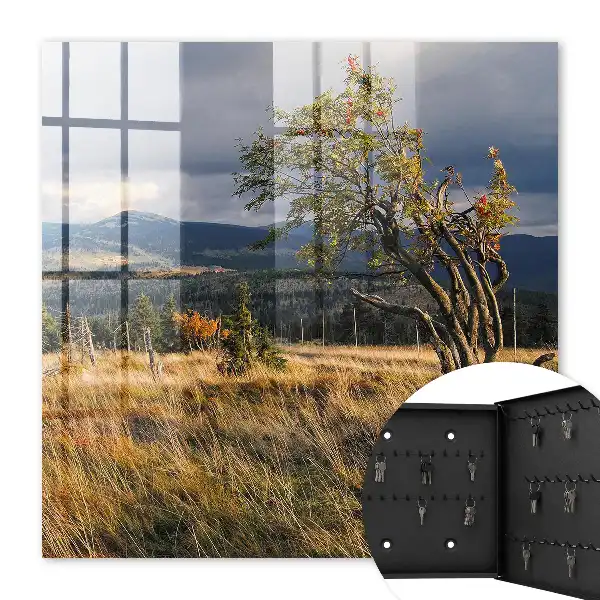 Wall mounted key box Autumn landscape with trees and sky