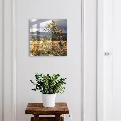 Wall mounted key box Autumn landscape with trees and sky