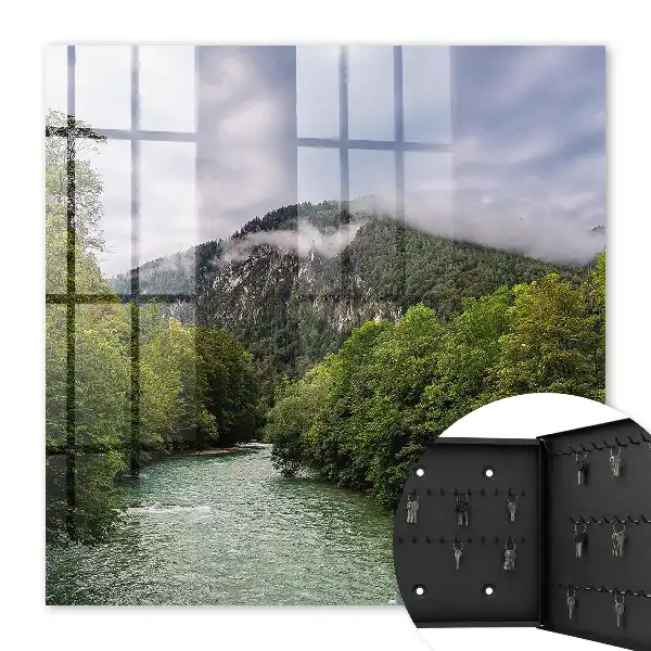 Decorative key box Mountain landscape with a river and forest