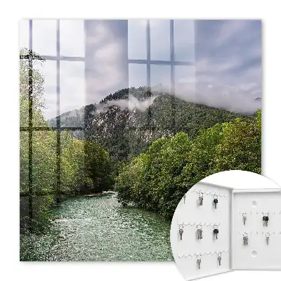 Decorative key box Mountain landscape with a river and forest