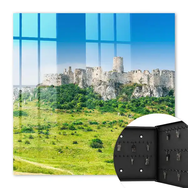 Wall mounted key cabinet Stone castle with blue sky