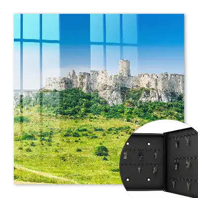 Wall mounted key cabinet Stone castle with blue sky