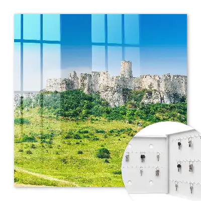 Wall mounted key cabinet Stone castle with blue sky