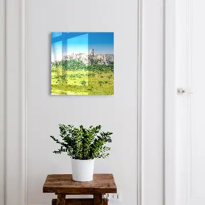Wall mounted key cabinet Stone castle with blue sky