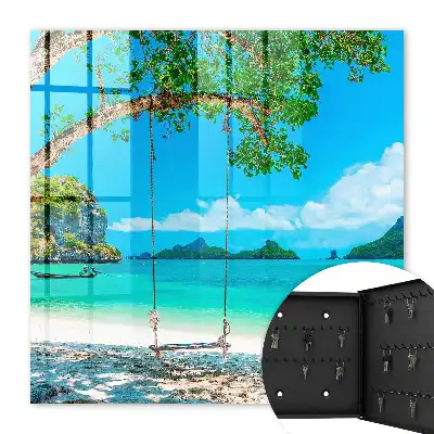 Wall mounted key cabinet Tropical paradise sea green