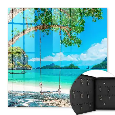 Wall mounted key cabinet Tropical paradise sea green