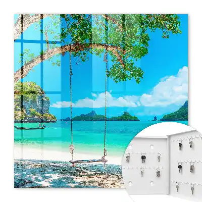 Wall mounted key cabinet Tropical paradise sea green