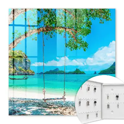 Wall mounted key cabinet Tropical paradise sea green