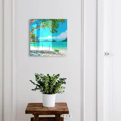 Wall mounted key cabinet Tropical paradise sea green