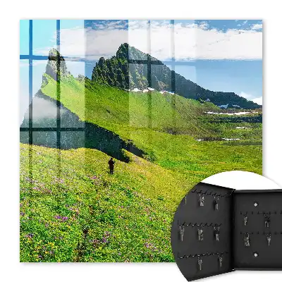 Wall mounted key box Green mountains blue sky