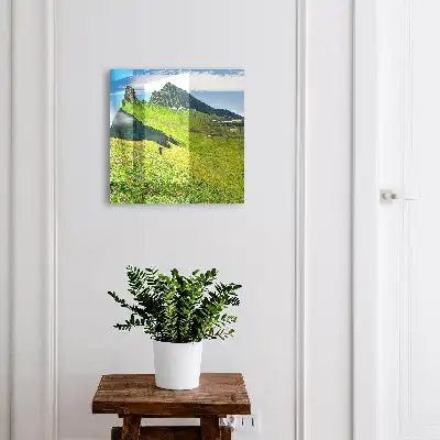 Wall mounted key box Green mountains blue sky