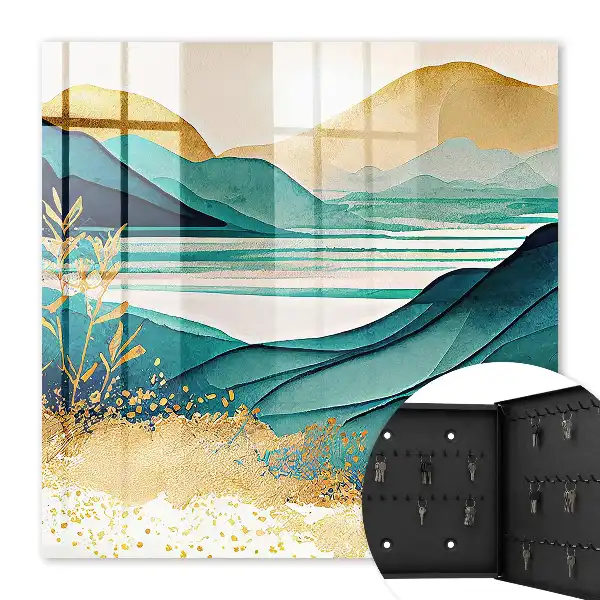 Decorative key box Turquoise mountains with elements of nature