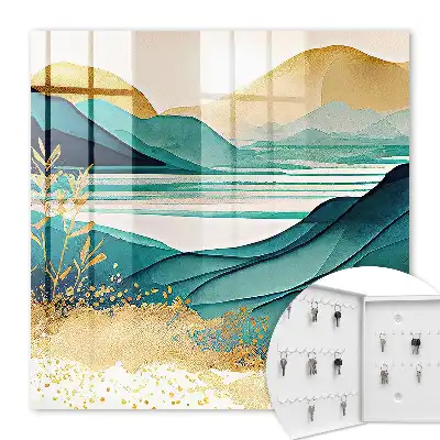 Decorative key box Turquoise mountains with elements of nature