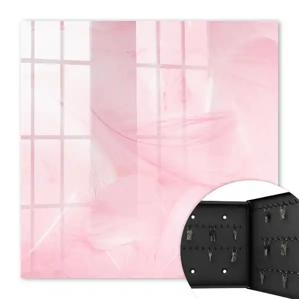 Wall mounted key box Pink feather decoration