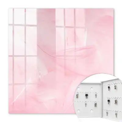 Wall mounted key box Pink feather decoration