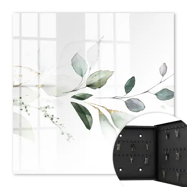 Decorative key box Watercolor leaves in white pastels