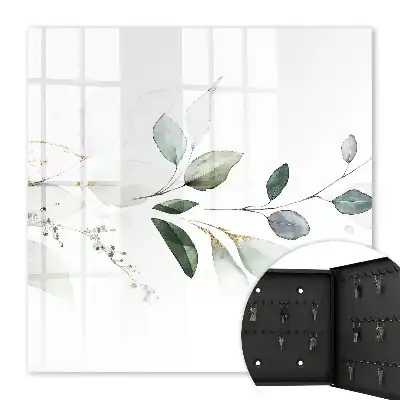 Decorative key box Watercolor leaves in white pastels