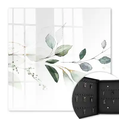 Decorative key box Watercolor leaves in white pastels